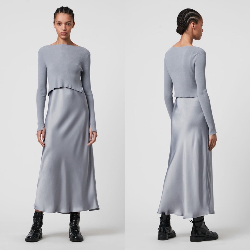 Allsaints 2020 Fall 2-IN-1 DRESS silver gray XS